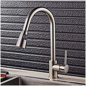 Luna Goose Neck Kitchen Sink Faucet with Pull Out Sprayer in Brushed Nickel Finish